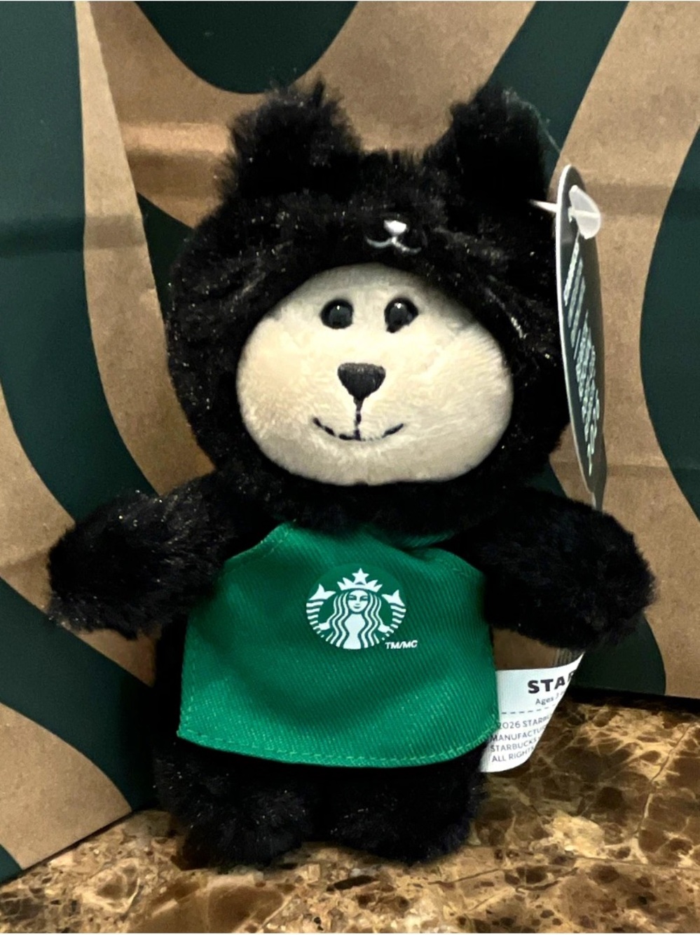 Starbucks Bearista Cat Plush Keychain w/ Green Apron 2026 Limited